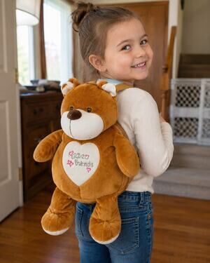 Plush Bear Backpack Kids Brown Stuffed Animal Bag Good Friends Heart